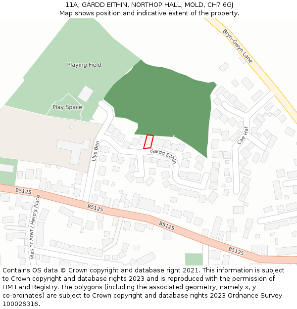 11A, GARDD EITHIN, NORTHOP HALL, MOLD, CH7 6GJ: Location map and indicative extent of plot