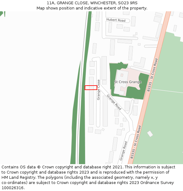 11A, GRANGE CLOSE, WINCHESTER, SO23 9RS: Location map and indicative extent of plot