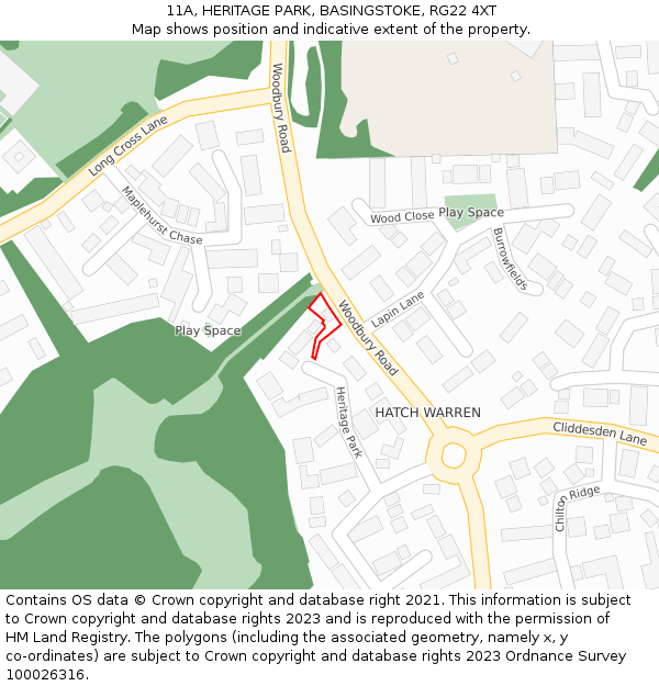 11A, HERITAGE PARK, BASINGSTOKE, RG22 4XT: Location map and indicative extent of plot