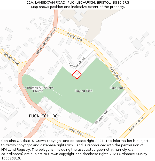 11A, LANSDOWN ROAD, PUCKLECHURCH, BRISTOL, BS16 9RG: Location map and indicative extent of plot