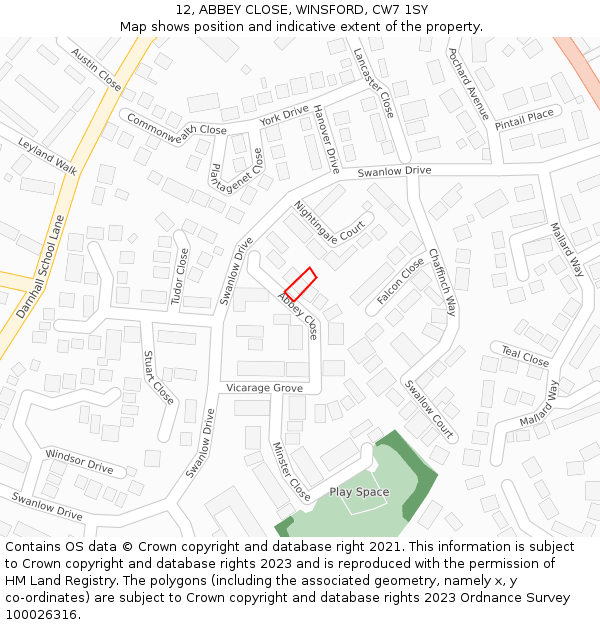 12, ABBEY CLOSE, WINSFORD, CW7 1SY: Location map and indicative extent of plot