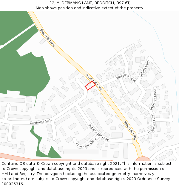 12, ALDERMANS LANE, REDDITCH, B97 6TJ: Location map and indicative extent of plot