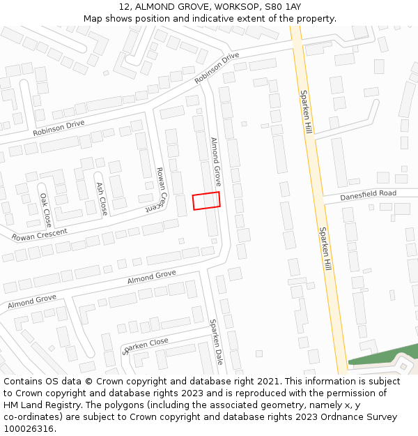 12, ALMOND GROVE, WORKSOP, S80 1AY: Location map and indicative extent of plot