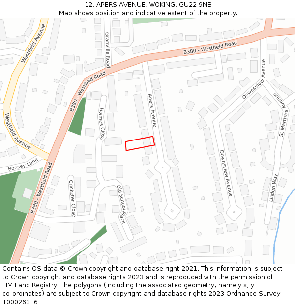 12, APERS AVENUE, WOKING, GU22 9NB: Location map and indicative extent of plot