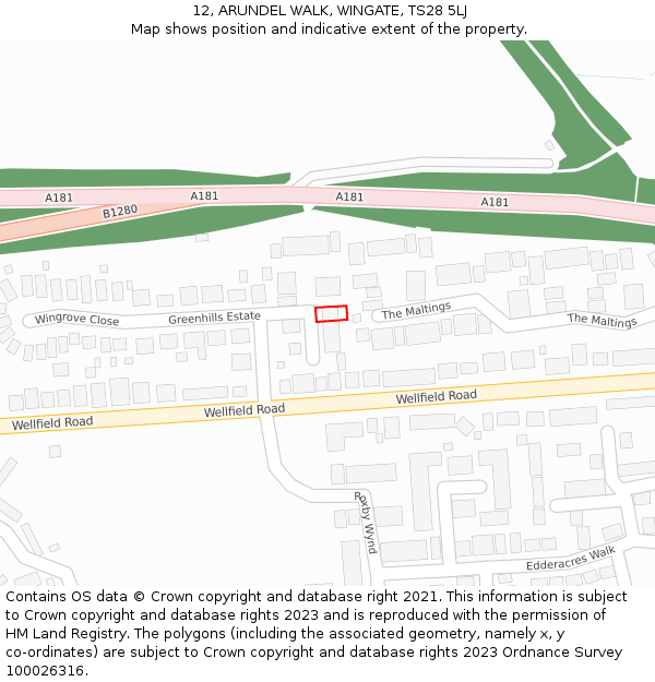 12, ARUNDEL WALK, WINGATE, TS28 5LJ: Location map and indicative extent of plot