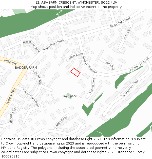 12, ASHBARN CRESCENT, WINCHESTER, SO22 4LW: Location map and indicative extent of plot