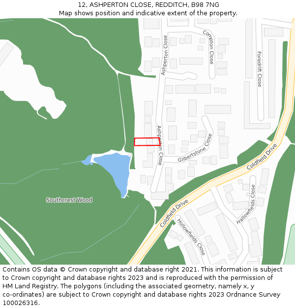 12, ASHPERTON CLOSE, REDDITCH, B98 7NG: Location map and indicative extent of plot