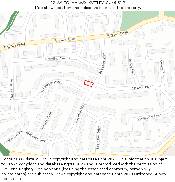 12, AYLESHAM WAY, YATELEY, GU46 6NR: Location map and indicative extent of plot