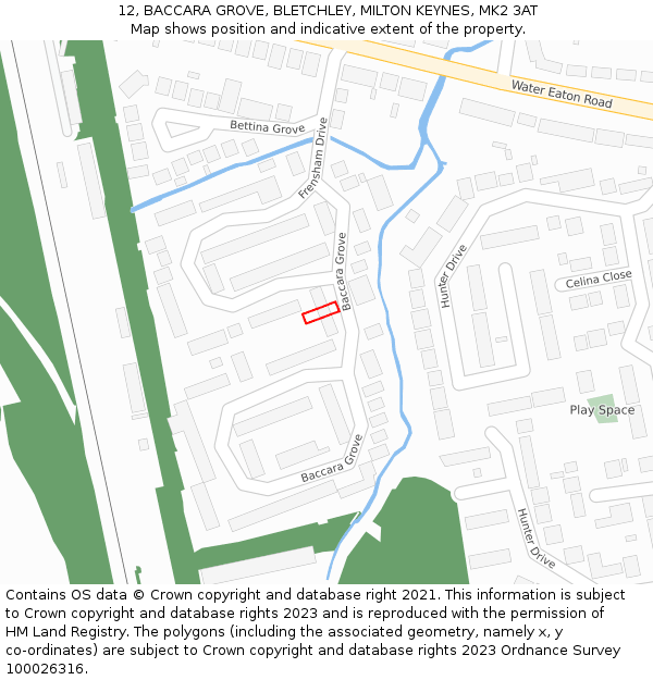 12, BACCARA GROVE, BLETCHLEY, MILTON KEYNES, MK2 3AT: Location map and indicative extent of plot