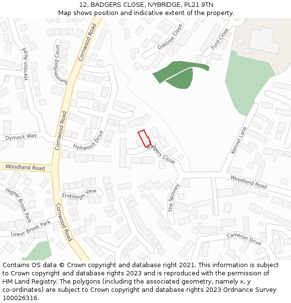 12, BADGERS CLOSE, IVYBRIDGE, PL21 9TN: Location map and indicative extent of plot