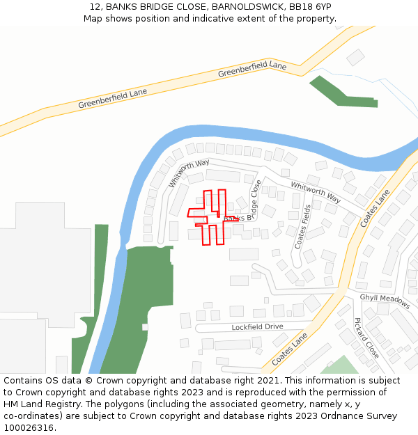 12, BANKS BRIDGE CLOSE, BARNOLDSWICK, BB18 6YP: Location map and indicative extent of plot