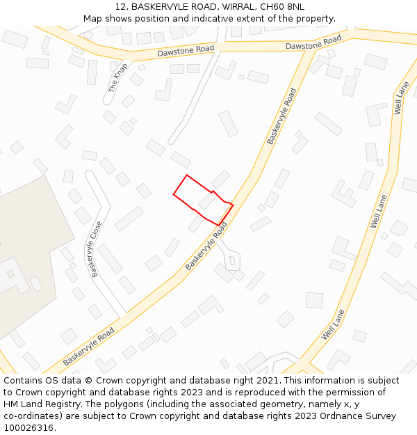 12, BASKERVYLE ROAD, WIRRAL, CH60 8NL: Location map and indicative extent of plot