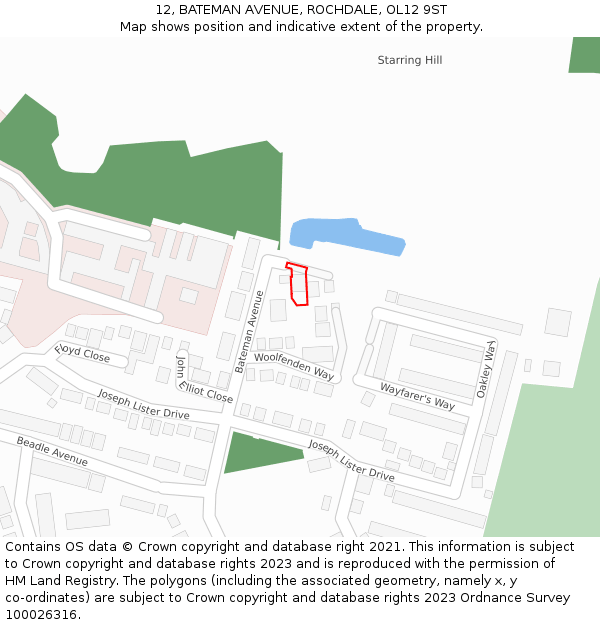 12, BATEMAN AVENUE, ROCHDALE, OL12 9ST: Location map and indicative extent of plot