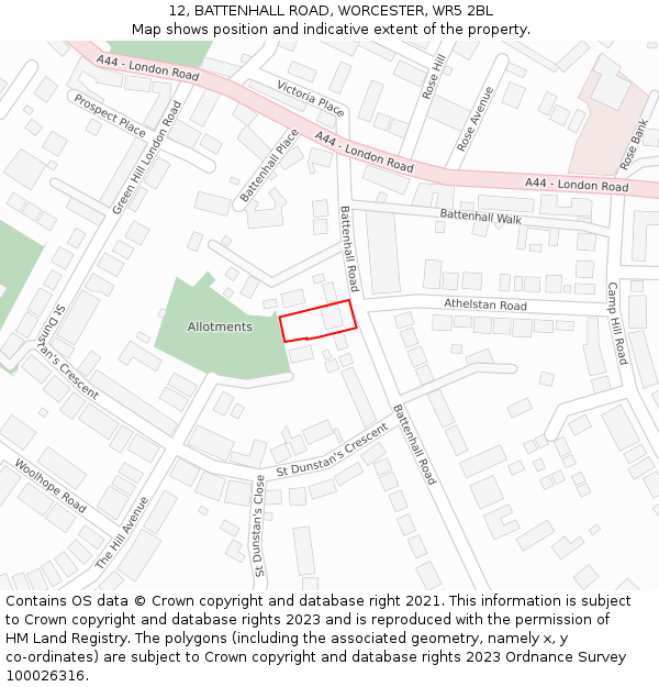 12, BATTENHALL ROAD, WORCESTER, WR5 2BL: Location map and indicative extent of plot
