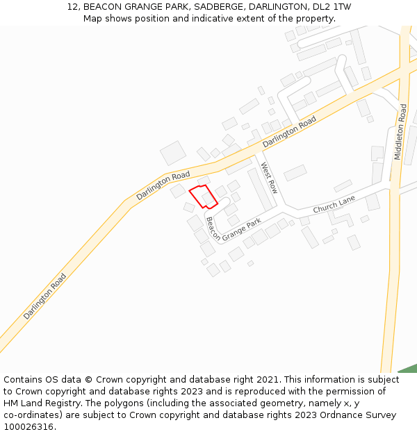 12, BEACON GRANGE PARK, SADBERGE, DARLINGTON, DL2 1TW: Location map and indicative extent of plot