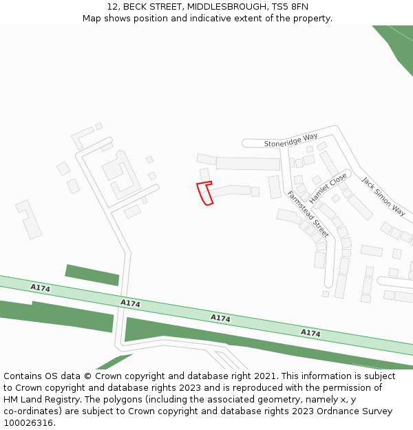 12, BECK STREET, MIDDLESBROUGH, TS5 8FN: Location map and indicative extent of plot