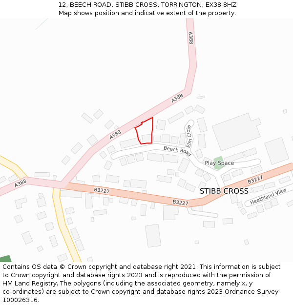 12, BEECH ROAD, STIBB CROSS, TORRINGTON, EX38 8HZ: Location map and indicative extent of plot