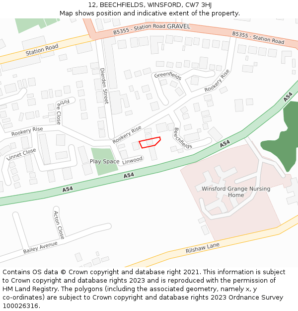 12, BEECHFIELDS, WINSFORD, CW7 3HJ: Location map and indicative extent of plot