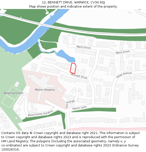 12, BENNETT DRIVE, WARWICK, CV34 6QJ: Location map and indicative extent of plot