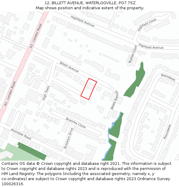 12, BILLETT AVENUE, WATERLOOVILLE, PO7 7SZ: Location map and indicative extent of plot
