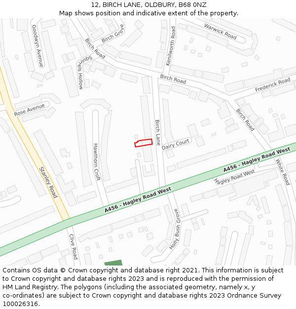 12, BIRCH LANE, OLDBURY, B68 0NZ: Location map and indicative extent of plot