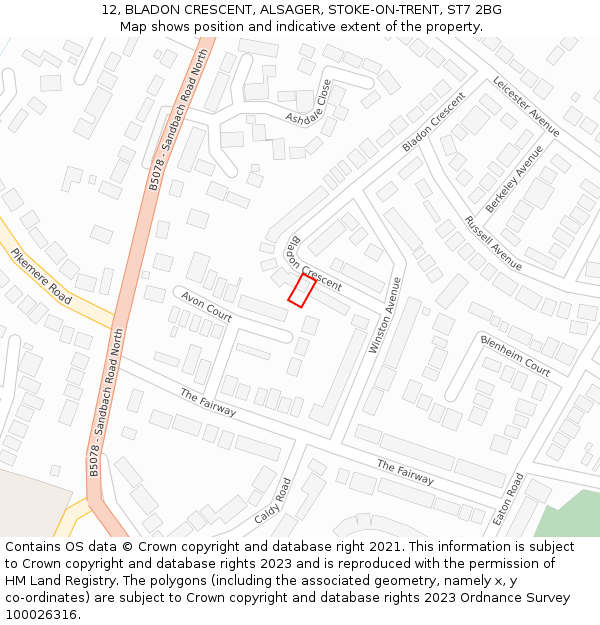 12, BLADON CRESCENT, ALSAGER, STOKE-ON-TRENT, ST7 2BG: Location map and indicative extent of plot