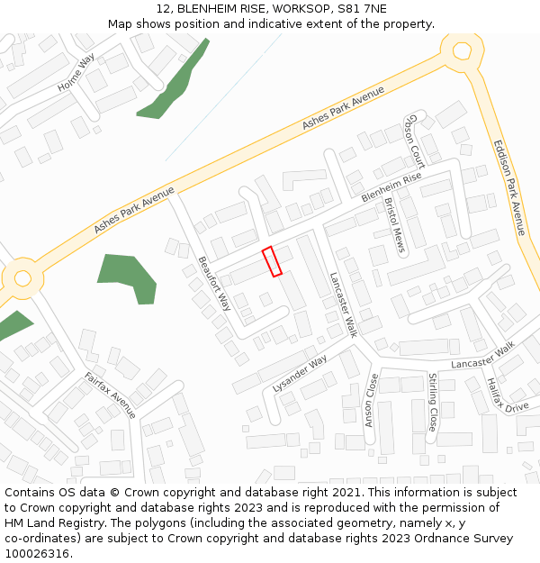 12, BLENHEIM RISE, WORKSOP, S81 7NE: Location map and indicative extent of plot