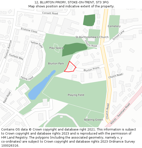 12, BLURTON PRIORY, STOKE-ON-TRENT, ST3 3PG: Location map and indicative extent of plot