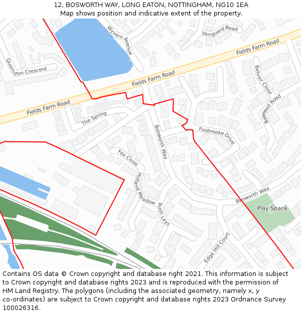 12, BOSWORTH WAY, LONG EATON, NOTTINGHAM, NG10 1EA: Location map and indicative extent of plot