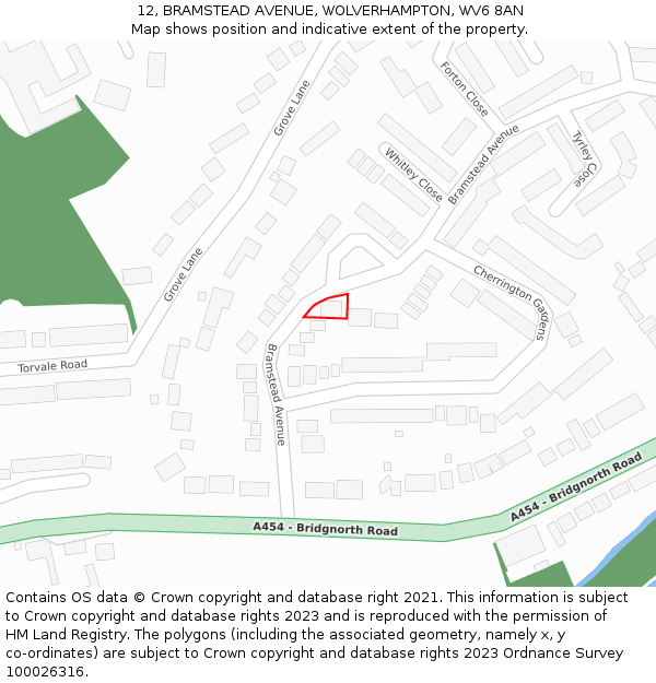 12, BRAMSTEAD AVENUE, WOLVERHAMPTON, WV6 8AN: Location map and indicative extent of plot