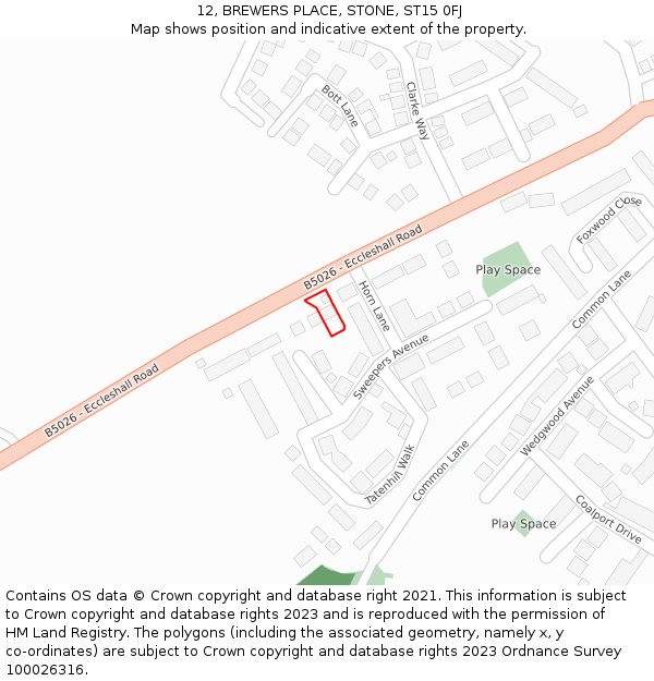 12, BREWERS PLACE, STONE, ST15 0FJ: Location map and indicative extent of plot