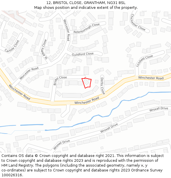 12, BRISTOL CLOSE, GRANTHAM, NG31 8SL: Location map and indicative extent of plot