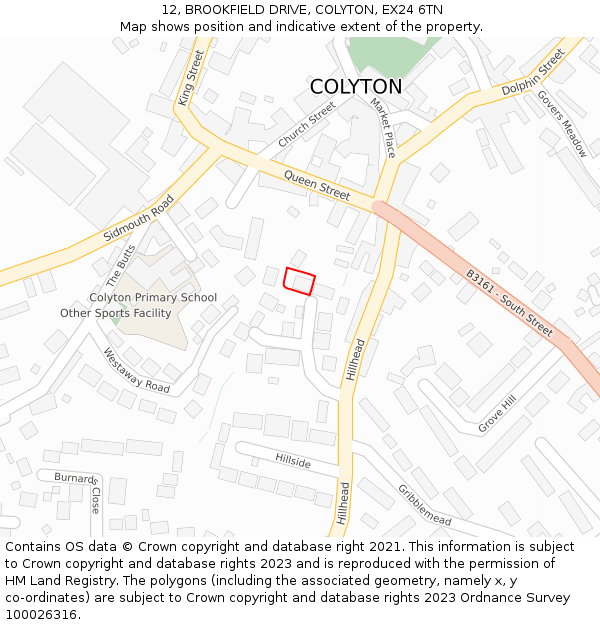 12, BROOKFIELD DRIVE, COLYTON, EX24 6TN: Location map and indicative extent of plot