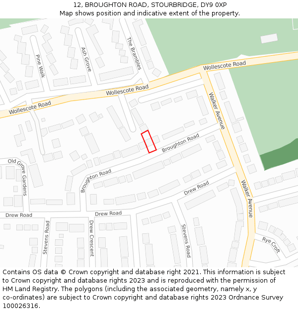 12, BROUGHTON ROAD, STOURBRIDGE, DY9 0XP: Location map and indicative extent of plot