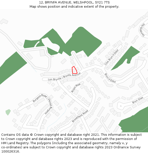 12, BRYNFA AVENUE, WELSHPOOL, SY21 7TS: Location map and indicative extent of plot