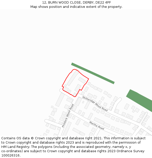 12, BURN WOOD CLOSE, DERBY, DE22 4PF: Location map and indicative extent of plot