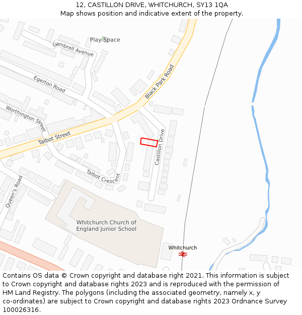 12, CASTILLON DRIVE, WHITCHURCH, SY13 1QA: Location map and indicative extent of plot