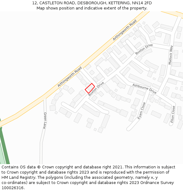 12, CASTLETON ROAD, DESBOROUGH, KETTERING, NN14 2FD: Location map and indicative extent of plot