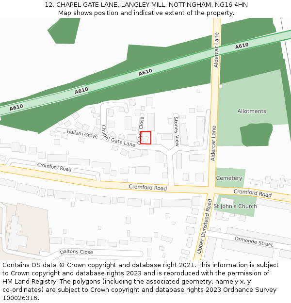 12, CHAPEL GATE LANE, LANGLEY MILL, NOTTINGHAM, NG16 4HN: Location map and indicative extent of plot