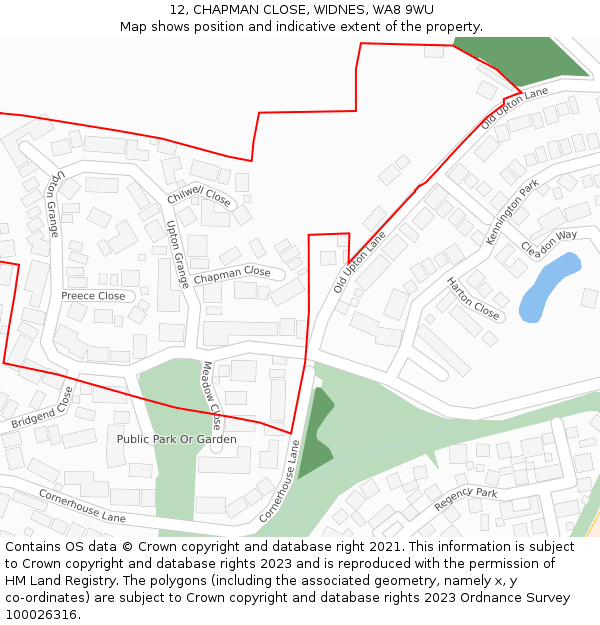 12, CHAPMAN CLOSE, WIDNES, WA8 9WU: Location map and indicative extent of plot