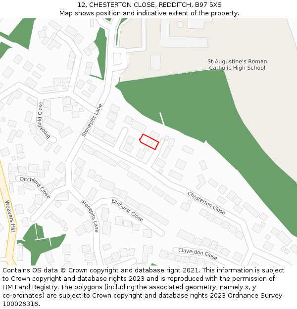 12, CHESTERTON CLOSE, REDDITCH, B97 5XS: Location map and indicative extent of plot