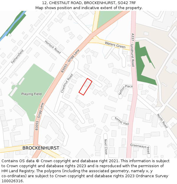 12, CHESTNUT ROAD, BROCKENHURST, SO42 7RF: Location map and indicative extent of plot