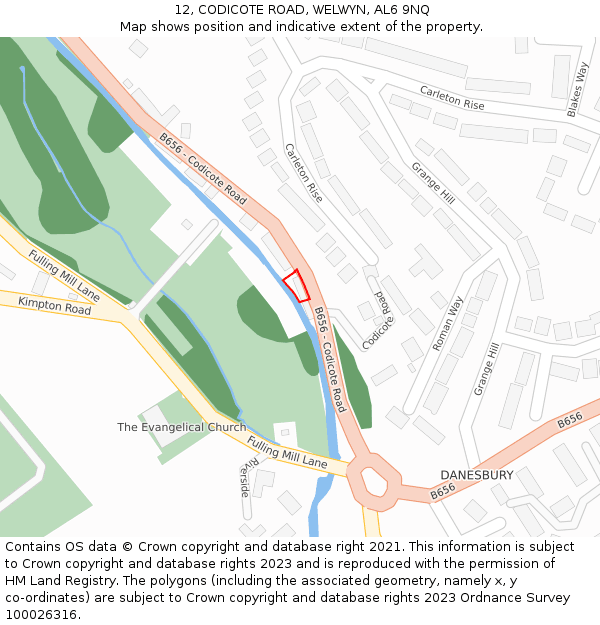 12, CODICOTE ROAD, WELWYN, AL6 9NQ: Location map and indicative extent of plot