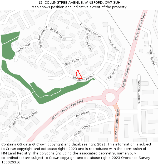 12, COLLINGTREE AVENUE, WINSFORD, CW7 3UH: Location map and indicative extent of plot