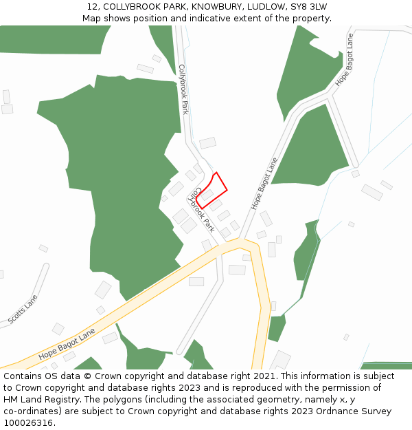 12, COLLYBROOK PARK, KNOWBURY, LUDLOW, SY8 3LW: Location map and indicative extent of plot