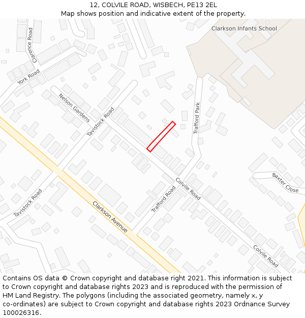 12, COLVILE ROAD, WISBECH, PE13 2EL: Location map and indicative extent of plot