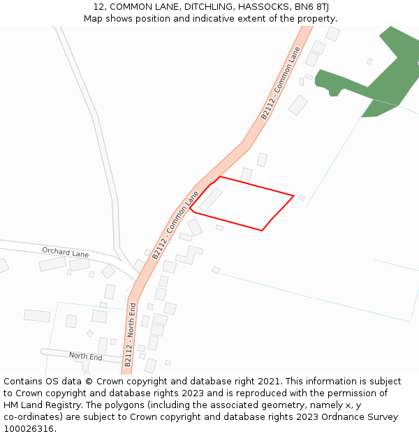 12, COMMON LANE, DITCHLING, HASSOCKS, BN6 8TJ: Location map and indicative extent of plot