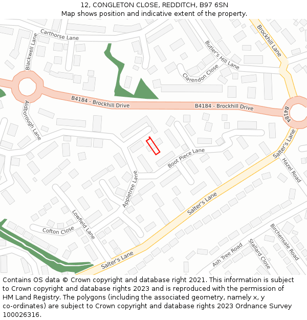 12, CONGLETON CLOSE, REDDITCH, B97 6SN: Location map and indicative extent of plot