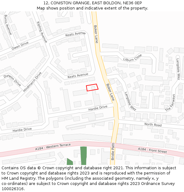 12, CONISTON GRANGE, EAST BOLDON, NE36 0EP: Location map and indicative extent of plot