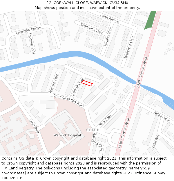 12, CORNWALL CLOSE, WARWICK, CV34 5HX: Location map and indicative extent of plot